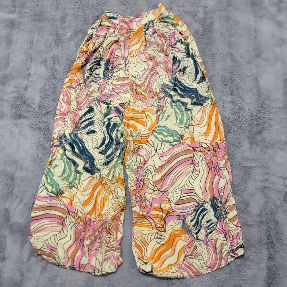 H&M Pants Womens 4 Multicolor Print Cropped Crepe Wide‎ Leg Lightweight Pull On